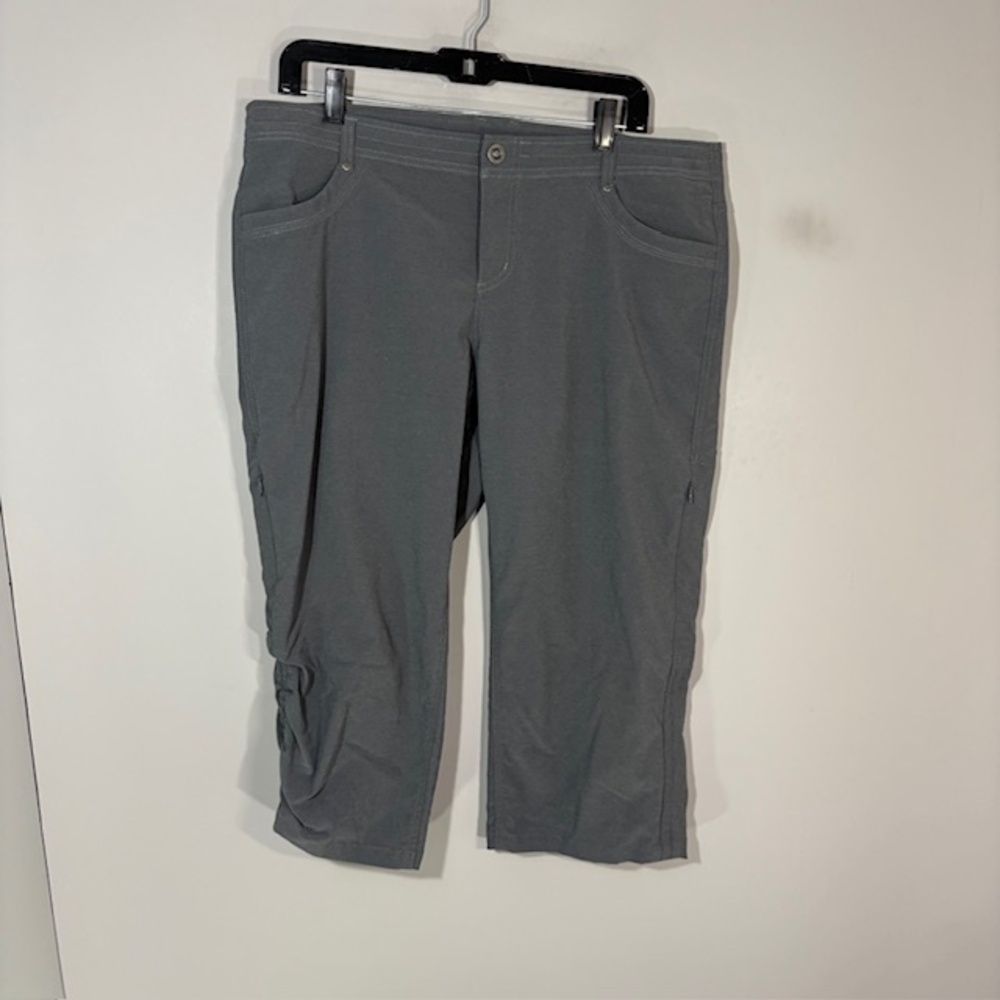 Kuhl Pants Womens 14 Gray Capri Nylon Stretch Ruched Pockets Travel Hiking